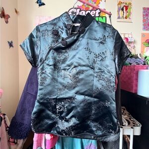 Sleek Black Satin Women's Blouse - Silk